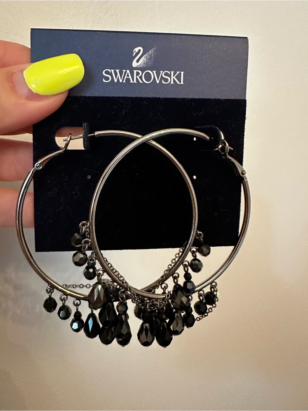 Swarovski Black Crystal Fringe Hoop Earrings